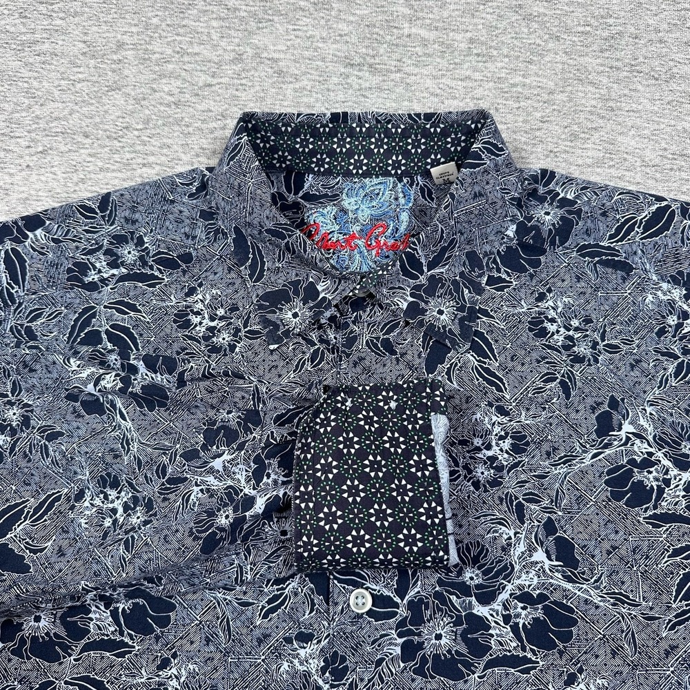 Robert Graham Shirt Mens Medium Blue Floral Long Sleeve Button Up City Designer